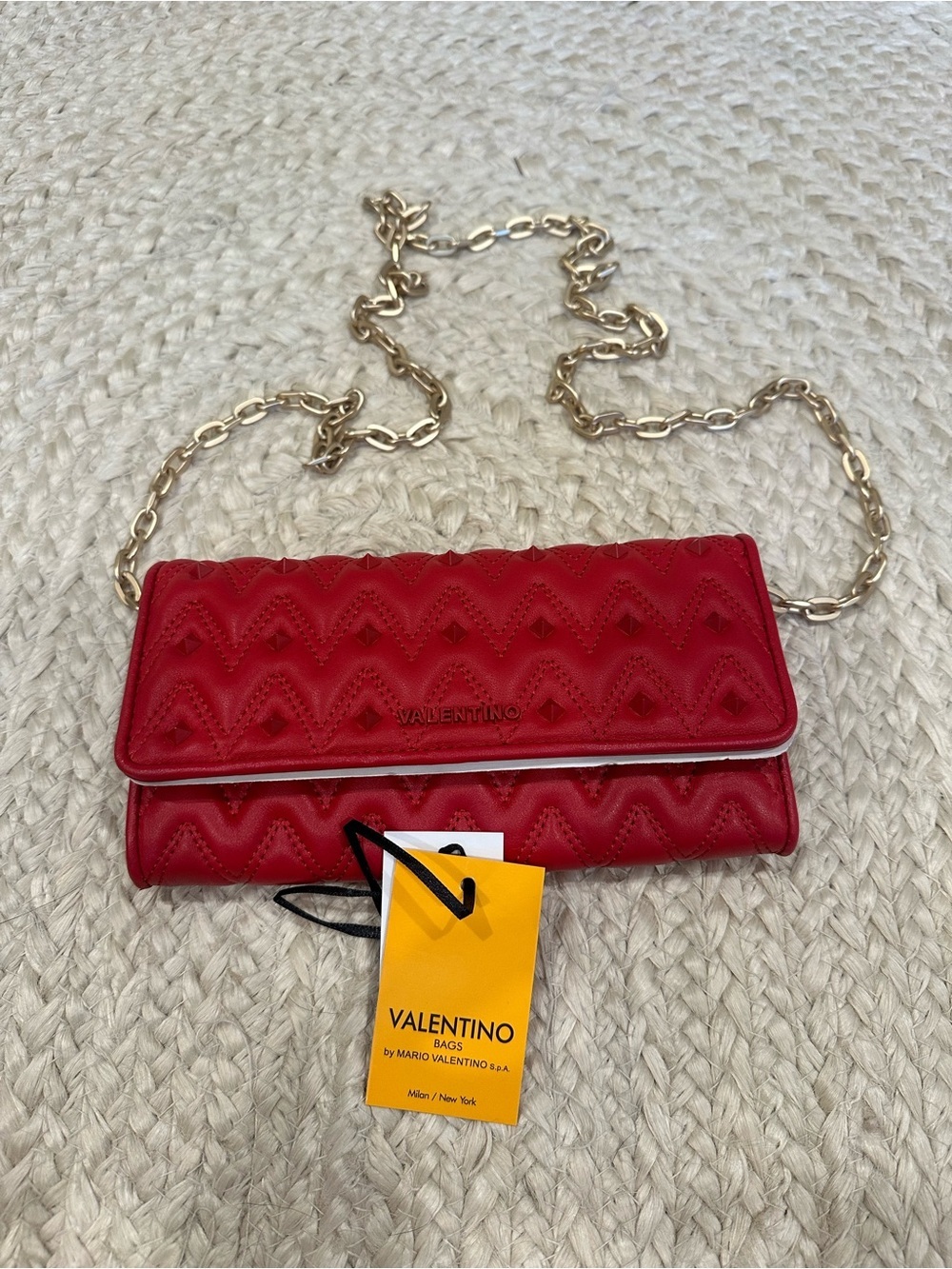 Valentino Red Quilted Crossbody with Gold Chain